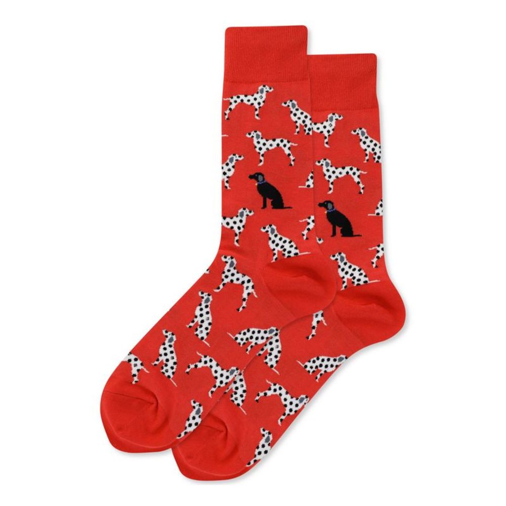 HOTSOX Mens Red Motif Dalmation Novelty Crew Socks 10-13